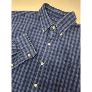 Ralph Lauren Shirt Mens L Blue Check Flannel Button Down Classic Fit Performance